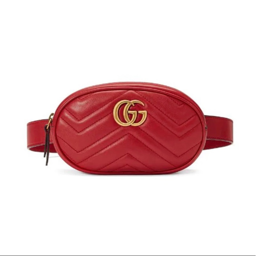 Red Gucci matelassé chevron leather belt bag